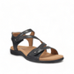 Taos Big Time black leather walking sandals with adjustable hook and loop straps and arch support. Photo of front view.