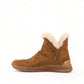 Taos Future Mid chestnut suede ankle boot with faux fur lining and flexible honeycomb rubber outsole. Photo of right side view.
