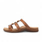 Taos Gemma hazelnut leather slide sandal with decorative stone accents and adjustable velcro straps. Photo of inside side view.