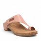 Taos Loop blush leather wedge sandal with adjustable hook-and-loop strap and cork foot bed. Photo of front view.