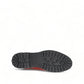Taos Main Street garnet red leather lace-up platform boot with a cork midsole and rubber lug sole. Photo of bottom view.