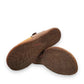 Toas perfect espresso brown leather thong sandals with suede foot bed and adjustable strap. Photo of bottom view.