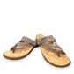 Toas perfect espresso brown leather thong sandals with suede foot bed and adjustable strap. Photo of front view.
