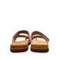 Taos Perfect thong sandal in rustic pink leather with adjustable hook-and-loop strap and cork midsole. Photo of back view.
