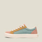 Taos Plim Soul canvas sneakers in beach multi featuring arch support and a thick rubber platform sole. Photo of inside side view.