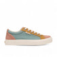 Taos Plim Soul canvas sneakers in beach multi featuring arch support and a thick rubber platform sole. Photo of outside side view.