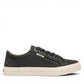 Taos Plim Soul charcoal wash canvas sneaker with a thick white rubber platform sole and lace-up closure. Photo of outside side view.