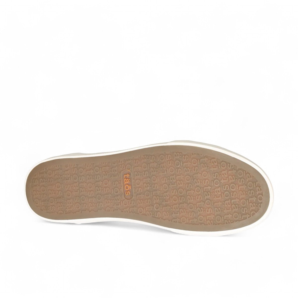 Taos Plim Soul charcoal wash canvas sneaker with a thick white rubber platform sole and lace-up closure. Photo of bottom view.