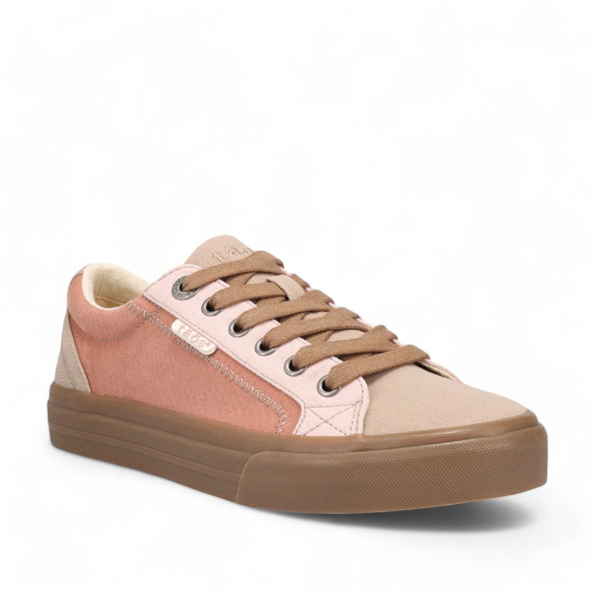 Taos Plim Soul canvas sneaker in desert multi featuring a thick rubber platform and lace-up closure. Photo of front view.