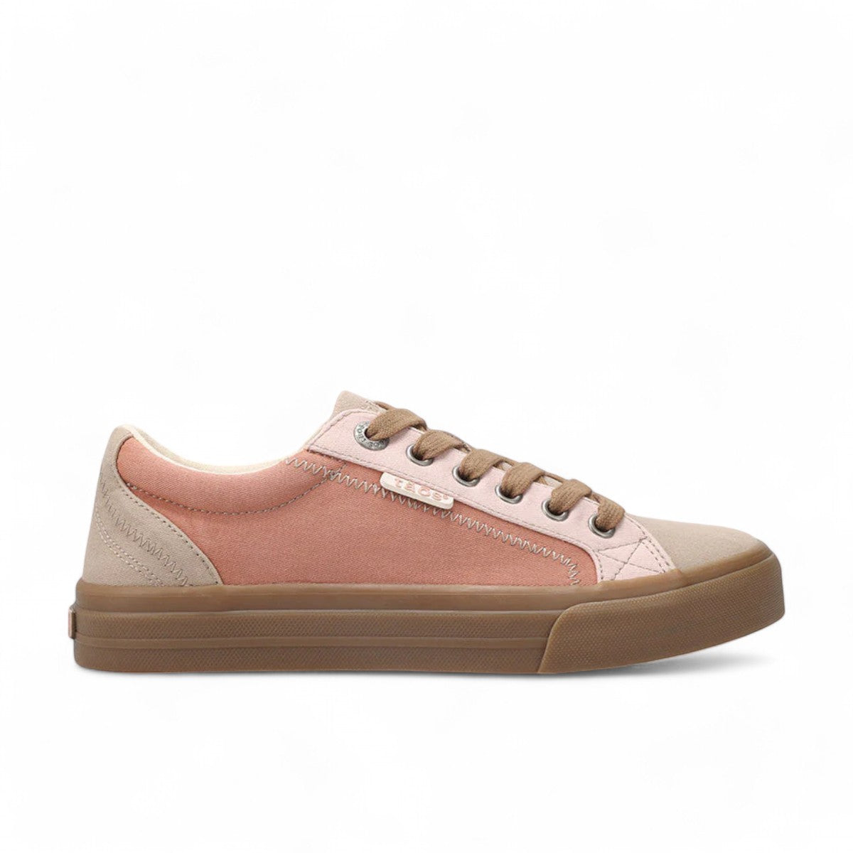 Taos Plim Soul canvas sneaker in desert multi featuring a thick rubber platform and lace-up closure. Photo of outside side view.