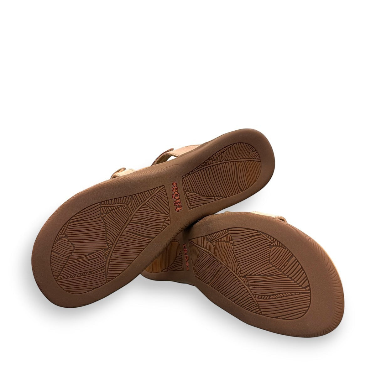 Taos Prize 4 multi-coloured leather slide sandals with adjustable hook and loop straps and arch support. Photo of bottom view.