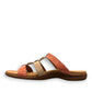 Taos Prize 4 multi-coloured leather slide sandals with adjustable hook and loop straps and arch support. Photo of inside side view.