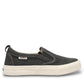 Taos Rubber Soul charcoal wash canvas slip-on sneaker with white platform rubber sole. Photo of outside side view.