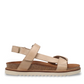 Taos Sideways stone leather adjustable sandals with cork midsole and off-white rubber outsole. Photo of inside side view.