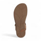 Taos Trophy 2 honey brown leather strappy sandal with adjustable hook and loop closures. Photo of bottom view.