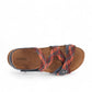 Taos Trulie L.E. navy multi woven textile and leather sandal with adjustable hook and loop straps. Photo of upper view.