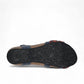 Taos Trulie L.E. navy multi woven textile and leather sandal with adjustable hook and loop straps. Photo of bottom view.