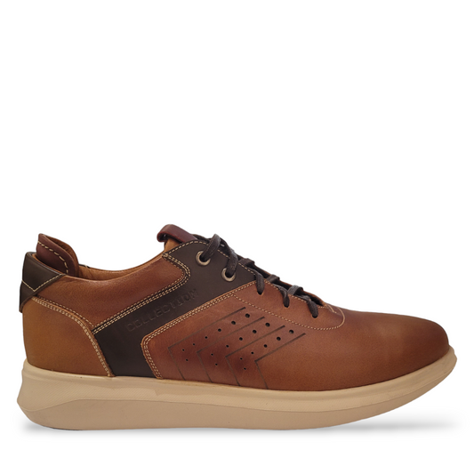 tata brown genuine leather lace-up sneakers with detailed stitching and a durable rubber outsole.