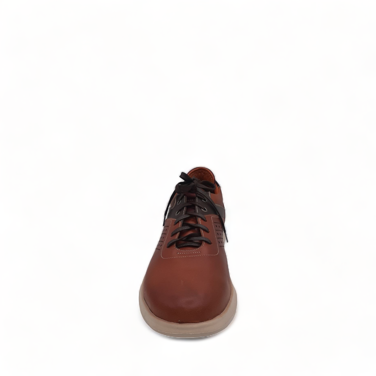 tata brown genuine leather lace-up sneakers with detailed stitching and a durable rubber outsole.