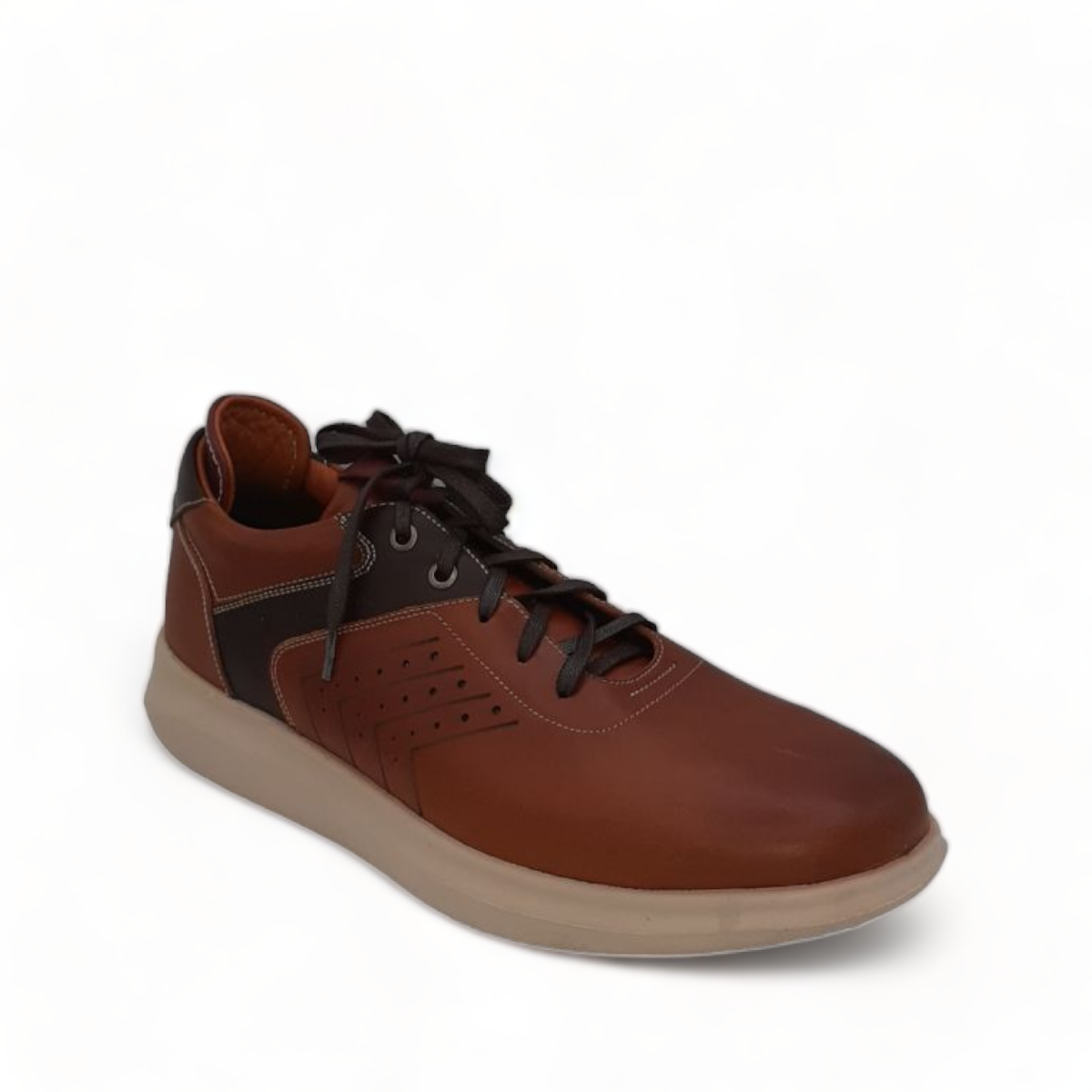 tata brown genuine leather lace-up sneakers with detailed stitching and a durable rubber outsole.