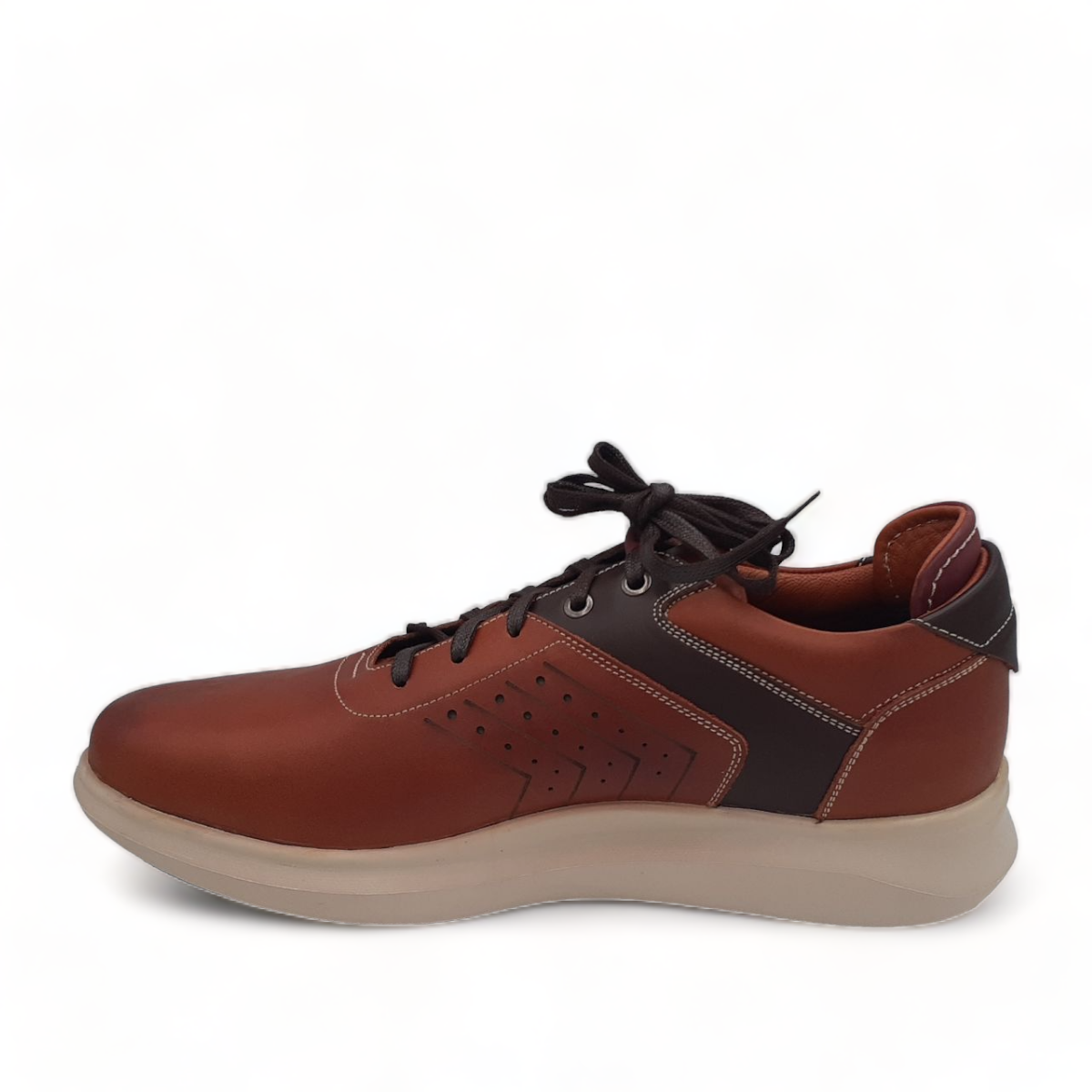 tata brown genuine leather lace-up sneakers with detailed stitching and a durable rubber outsole.