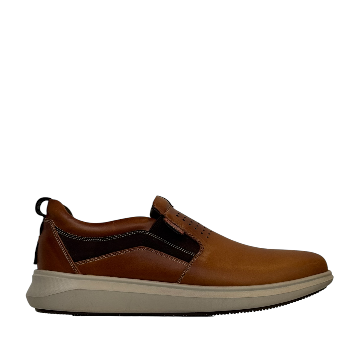 Tata Sahand brown leather slip-on shoes with handmade stitching and a durable rubber outsole.