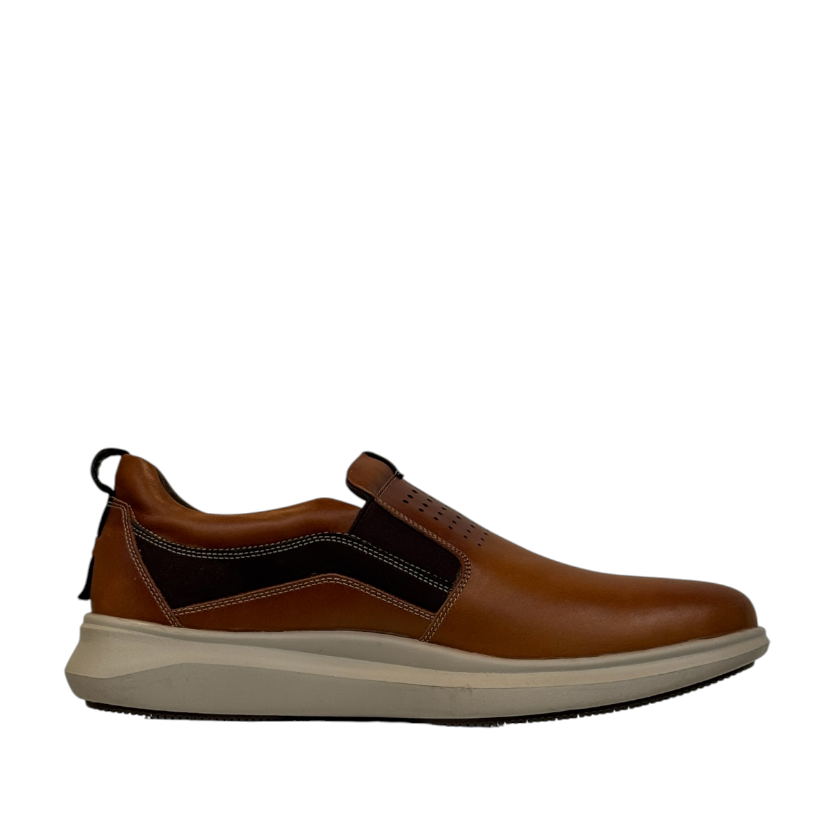 Tata Sahand brown leather slip-on shoes with handmade stitching and a durable rubber outsole.