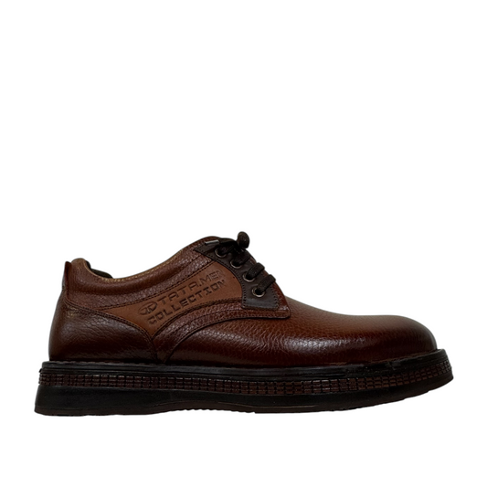 Sina Footwear brown leather lace-up dress shoe with detailed stitching and a durable rubber outsole