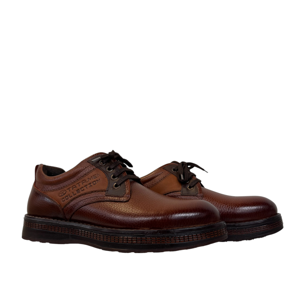 Tata Sarcheshmeh brown genuine leather lace-up shoe with handmade stitching and rubber outsole