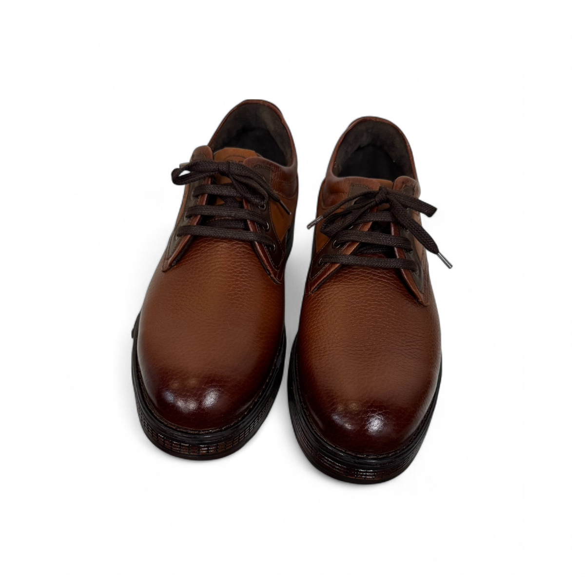 Tata Sarcheshmeh brown genuine leather lace-up shoe with handmade stitching and rubber outsole