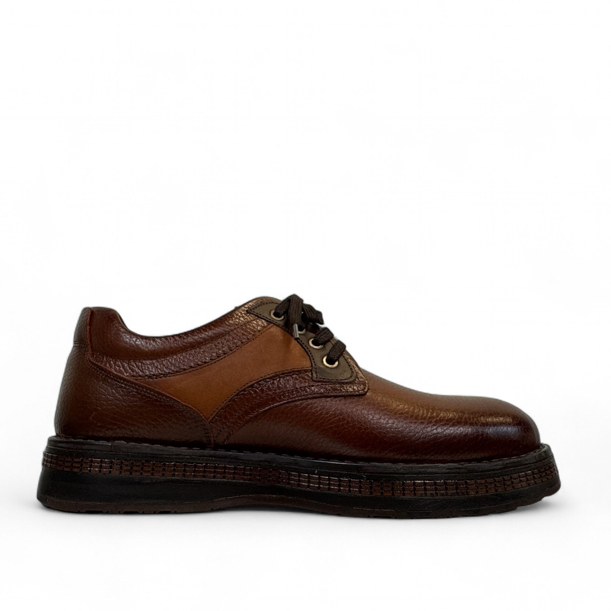 Tata Sarcheshmeh brown genuine leather lace-up shoe with handmade stitching and rubber outsole