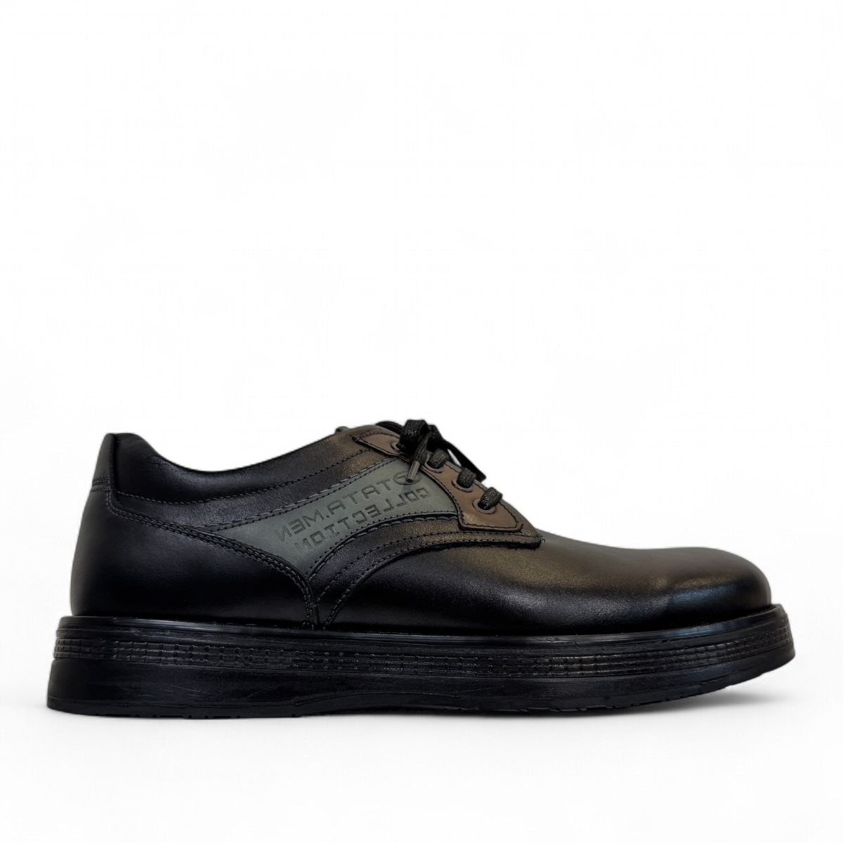 TATA SHOES SARCHESHMEH black leather lace-up formal shoes with handmade stitching and rubber outsole