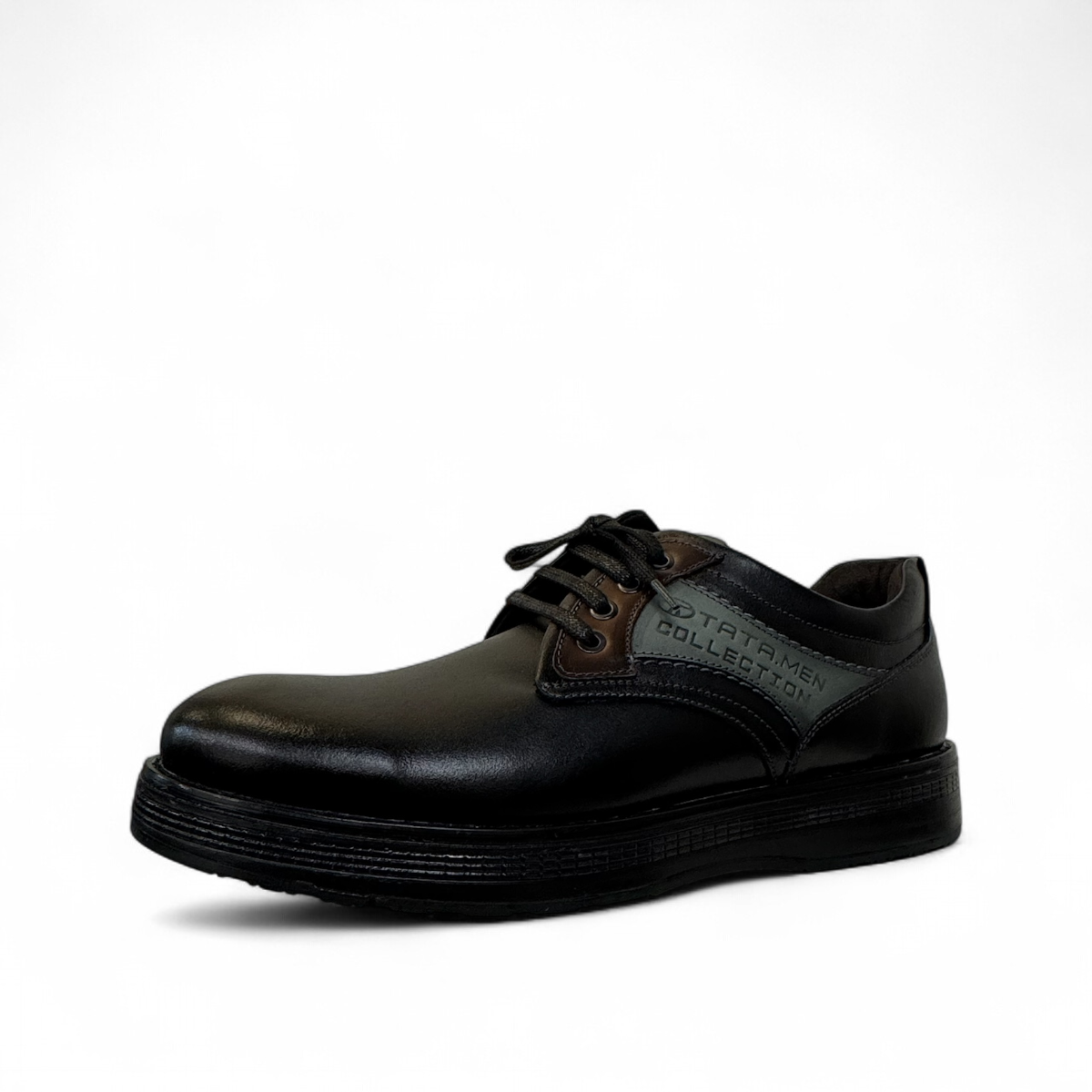 TATA SHOES SARCHESHMEH black leather lace-up formal shoes with handmade stitching and rubber outsole