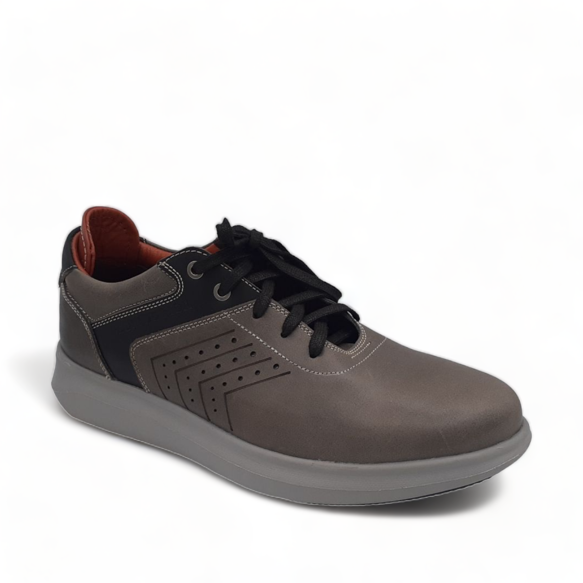 TATA SHOES SHEYKH gray leather lace-up sneakers with perforated side detail and rubber sole