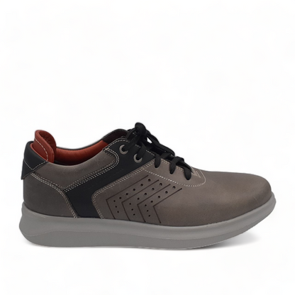 TATA SHOES SHEYKH gray leather lace-up sneakers with perforated side detail and rubber sole