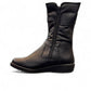 Toe Warmers Rebecca black mid-calf boots featuring dual silver buckle straps and a comfortable wedge sole. Photo of left side view.