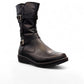 Toe Warmers Rebecca black mid-calf boots featuring dual silver buckle straps and a comfortable wedge sole. Photo of front view.