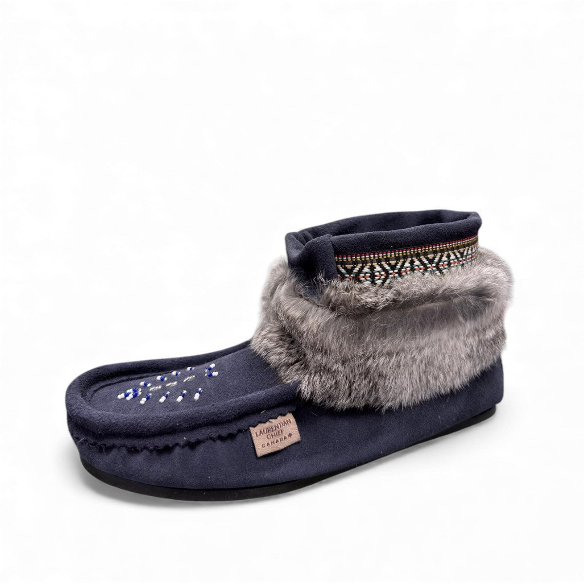 LAURENTIAN CHIEF NUKA, 6"", LINED, BEADED, CREPEX BLACK SOLE_NAVY BLUE WATERPROOF SUEDE