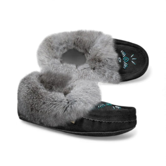 LAURENTIAN CHIEF MOCASSINS FUR TRIM, BEADED, PADDED SOLE - BL4L