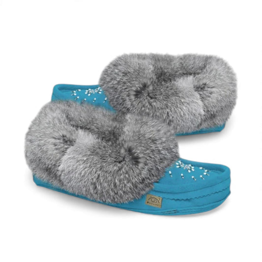 LAURENTIAN CHIEF Slipper, Orlon, Beaded Slipper with Fur Trim and Padded sole