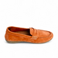 Tyche Mavis orange suede loafers with slip-on design, leather lining, and contrast stitching.