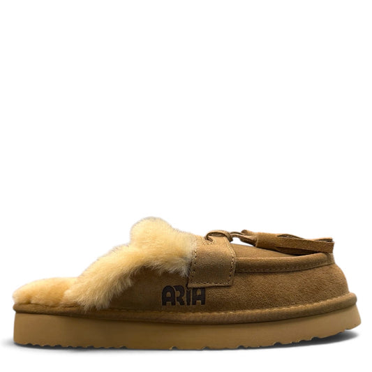 ARIA FUMAN MOCCASIN SLIPPERS - TAN