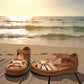 Venus sandalet kahve  leather sandals in brown and beige with a cushioned insole and durable rubber sole. Photo of front side view 2.