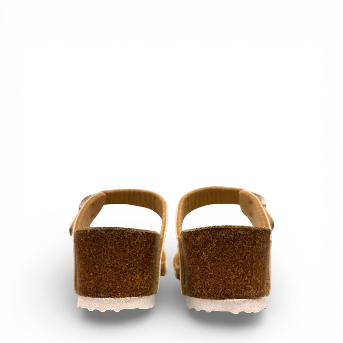 Viking Tampa white leather wedge sandals with a cork sole and adjustable buckle strap.
photo of the back side