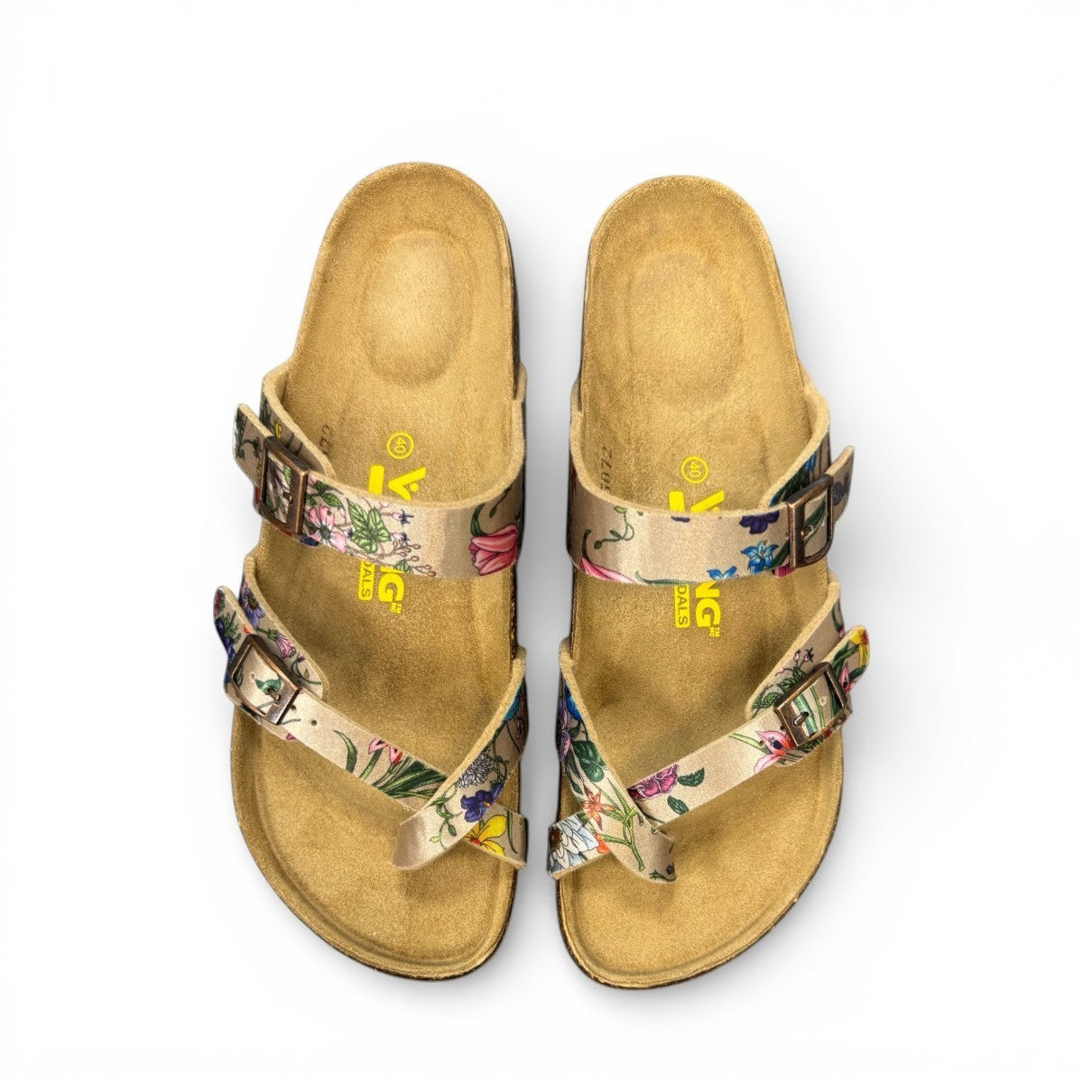 VIKING TOFINO toe-loop sandal in Wild Garden floral print with adjustable buckles and cork footbed.
photo of the top side