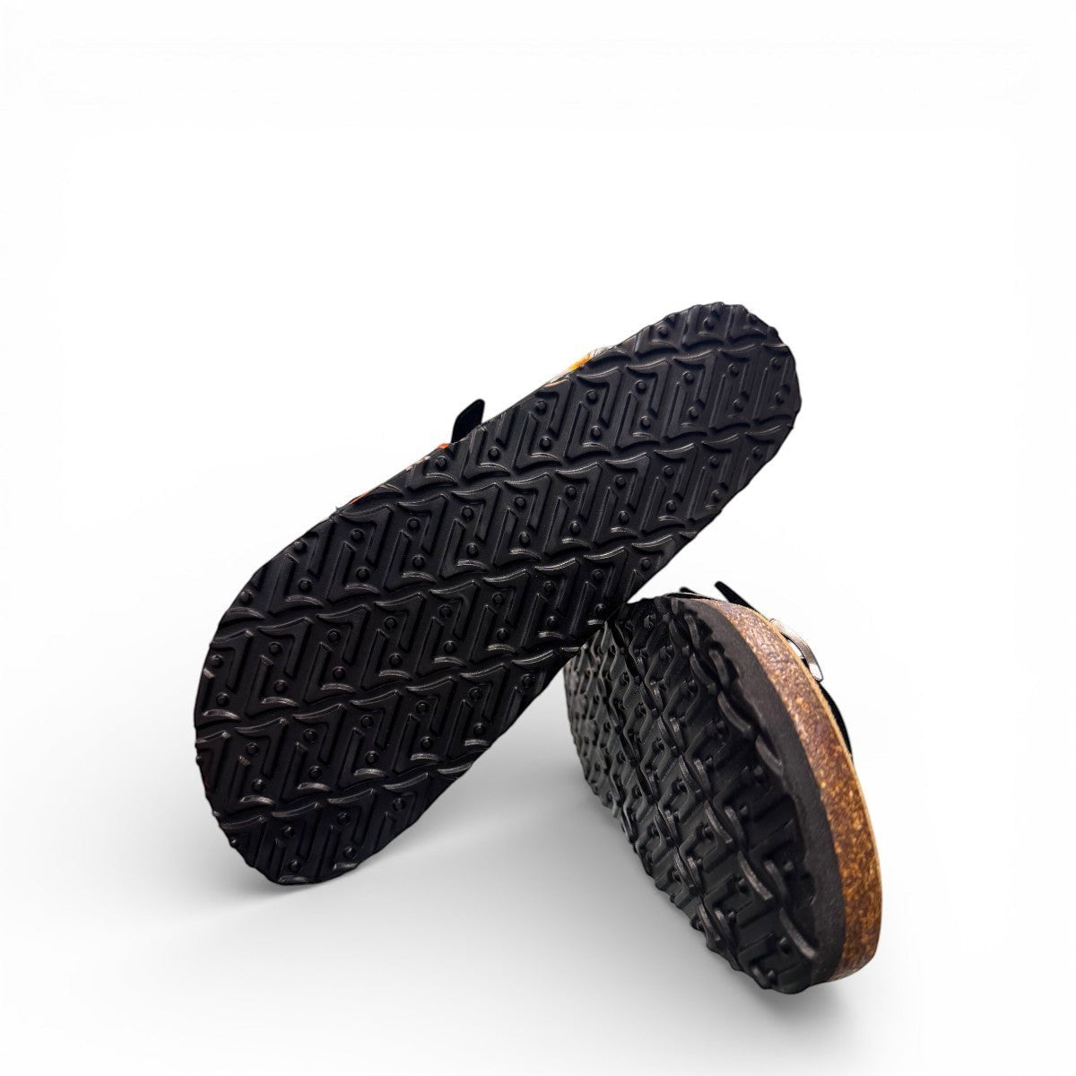 Viking Banff three-strap sandal in black paisley print with cork midsole and adjustable buckles.
photo of the bottom side