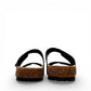 Viking Verlo slide sandals featuring a vibrant blue tropical floral print, two adjustable buckles, and a cork sole.
photo of the back side