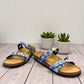 Viking Banff three-strap sandal in black paisley print with cork midsole and adjustable buckles.
photo of the front side