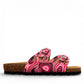 Viking Whistler berry marble toe-loop sandal with adjustable buckles and cork-wrapped contoured footbed.
photo of the right side