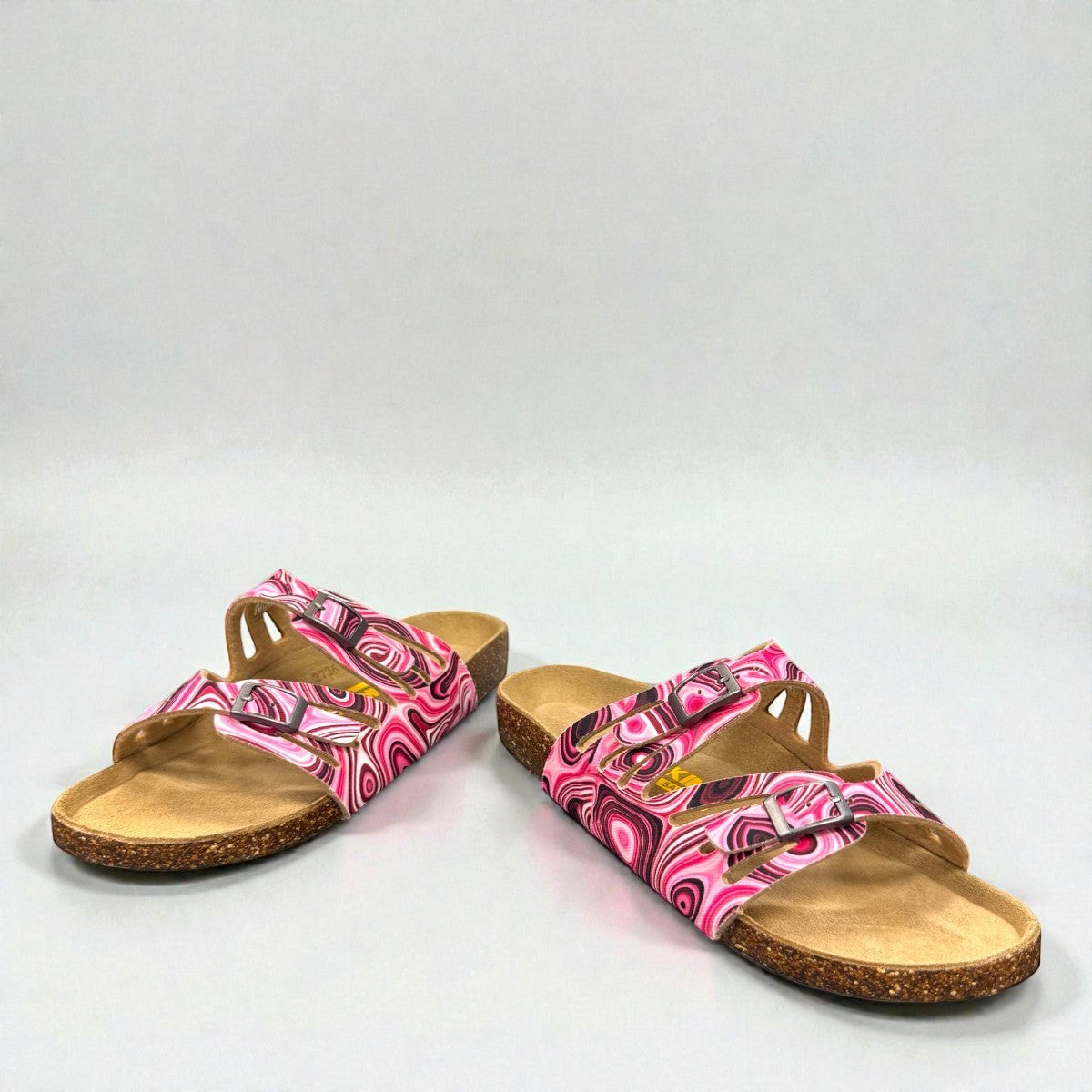 Viking Whistler berry marble toe-loop sandal with adjustable buckles and cork-wrapped contoured footbed.
photo of the front side